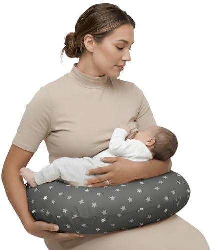 LivinEase Coussin d'allaitement pour allaitement et biberon – 100 % coton certifié OEKO-TEX – Housse lavable pour coussin d'allaitement bébé – Parfait pour le temps sur le ventre (étoile)