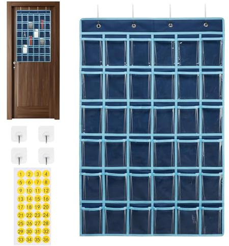 Porta cellulare per classe, calcolatrice, tasche per aule, organizer da armadio con tasca per cellulare e calcolatrice, organizer tascabile con 36 tasche trasparenti