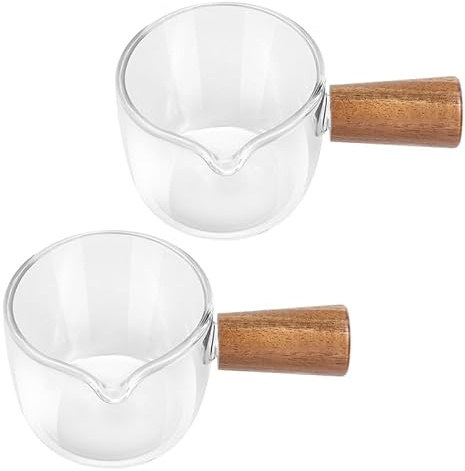 omolly 2 Pcs Small Milk Jug, 50ML Coffee Cup, Milk Pitcher Beakers, Coffee Measuring Jug, Milk Cup Clear Glass, Mini Coffee Frothing Pitcher for Coffee, Tea, Milk