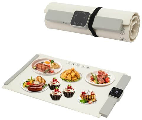Plaque chauffante pour aliments, portable et pliable, avec minuterie, température réglable de 60, 70, 80, 90, 100 °C, pour garder au chaud ou décongeler, blanche