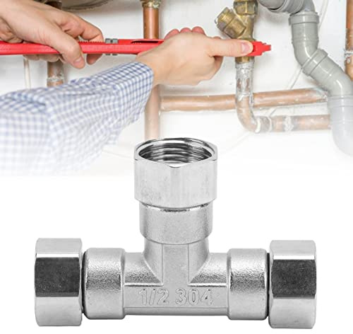 HAOHIZE 3 Way Diverter, T Shape Adapter Connector Pipe Fitting 3 Way Tee 304 Stainless Steel Hose Connector Pipeline Adapter G1/2 for Water Air (Female Thread)