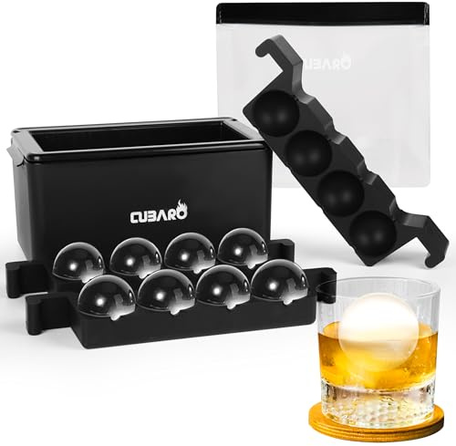 Clear Ice Ball Maker with Bonus Freezer Bag | 8 Large 2 Crystal Clear Ice Spheres | Premium Hard Shell Directional Freezing Mold | Slow‑Melt Ice Balls by CUBARO