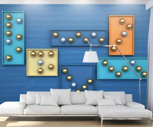 Tzxztt Dark Blue Geometric Ball Modern 3D Wallpaper Embossed Silk Neutral Tones Material Ideal for Living Room Bedroom-250cm×170cm