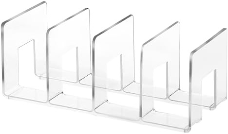 Acrylic File Organizer, Zeitschriftenhalter mit 4 Fächern, Zeitschriftensammler Ordner Organizer, Bücher Organisieren, Stehsammler Zeitschriftenständer Schreibtisch, 32x14,5x13cm (Transparent)