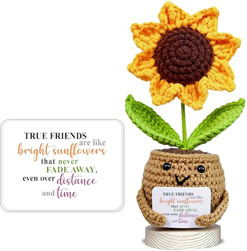 Handmade Positive Sunflower Crochet Doll - Gifts for Women with True Friends Are Like Bright Sunflowers Card - Cute Decorative Hanging Ornaments Friendship Gifts for Birthday