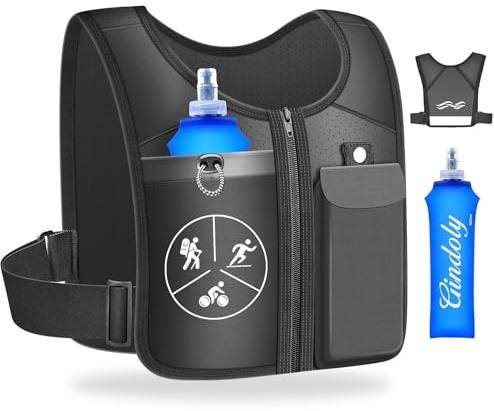Gindoly Zaino Trail Running per Uomo e Donna, Gilet Trail Running con Soft Flask da 500ml, Cinghie Pettorali Regolabili,Gilet Corsa con Supporto per Telefono