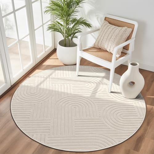 Enyhom Tappeto Rotondo Salotto 120 cm, Moderno Morbido Tappeto Camera da Letto Pelo Corto Effetto 3D, Antiscivolo Tappeti Salotto Lavabile in Lavatrice Tappeti Soggiorno per Sala