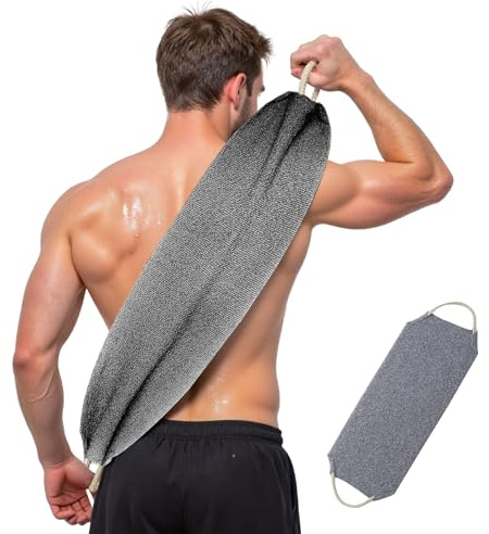 INMORVEN Rückenbürste mit langem Stiel – Doppelseitiger Rückenschrubber & Eincremehilfe für Dusche, Peeling und Hautpflege (Dunkelgrau)