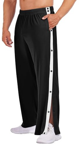 PINSPARK Pantaloni da jogging da uomo per riabilitazione con bottoni a pressione laterali, pantaloni sportivi per jogging, fitness, allenamento con tasche, nero-a, L
