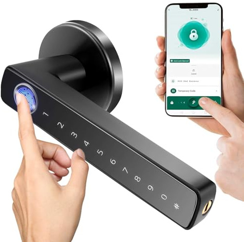 6 En 1 Cerradura Inteligente para Puerta De 3-5.5 cm De Grosor, Cerradura Electrónica Biométrica de Huellas Dactilares Inteligente para El Hogar Tuya App, Apartamento, Oficina (negro)