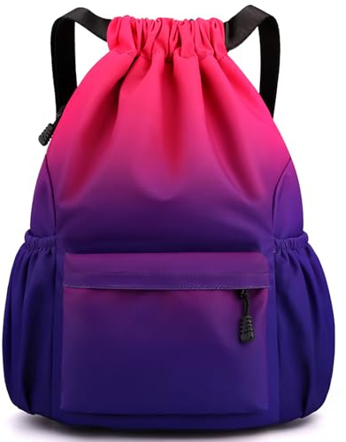 Drawstring Bags,Waterproof Swimming Bags,Sports Backpacks-Red Purple | Unisex Sports Backpacks for Kids Adult, Large Drawstring Sackpacks Bags for School Gym Sports Travel Swimming