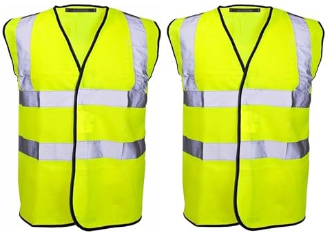 Pack of 2 Hi Vis Safety Vests – High Visibility Reflective Waistcoat, Class 2 PPE Workwear Vest for Men & Women, Lightweight Breathable Yellow & Orange Security, EN ISO 20471 Certified