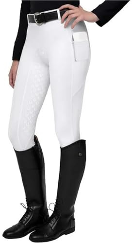 RUWLFE Ridsport byxor halkskydd silikon ridbyxa stretch ridbyxor vuxen ridning daglig träning för kvinnor, Vitt, XL