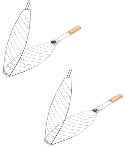 NUOBESTY Cestello per Grigliare Pesce 2 Pezzi in Acciaio Inox con Manico Antiscottatura Rimovibile Griglia Pieghevole per Barbecue Multifunzionale per Cucina Domestica e Barbecue