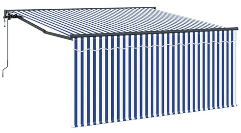 HGFDVCMR Tenda da sole retrattile blu bianco 300 x 250 cm con telecomando, tenda da sole con braccio articolato in alluminio e poliestere per terrazza, giardino, balcone, tenda da sole motorizzata