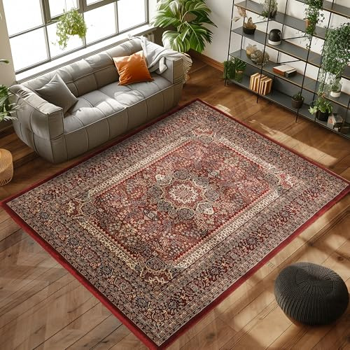 Carpettex Teppich Tapis oriental classique avec aspect optique, tapis tressé avec motifs orientaux pour le salon, couleur rouge, taille : 80 x 150 cm