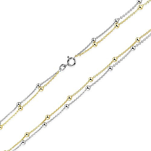 MATERIA Kugel Halskette für Frauen Silber 925 - Damen Kette Gold oder Rosegold bicolor vergoldet 45cm in Schmuck Etui