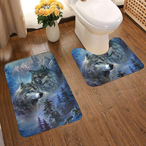2-teiliges Badteppich-Set Heulender Wolf Wildlife Tiere Badteppich-Set 49,5 x 80,9 cm Konturteppich WC-Vorleger Sets rutschfeste Badematte Duschmatte U-förmige WC-Vorleger