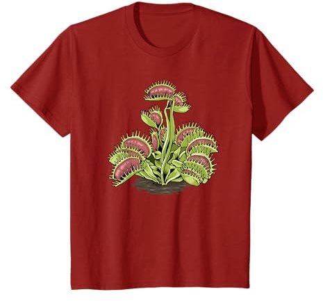 Fleischfressende Pflanzen Designs Karnivoren Shirt Venus Fliegenfalle T-Shirt für Unisex-Erwachsene Schwarz S Klassisch geschnitten Kurzarm T-Shirt