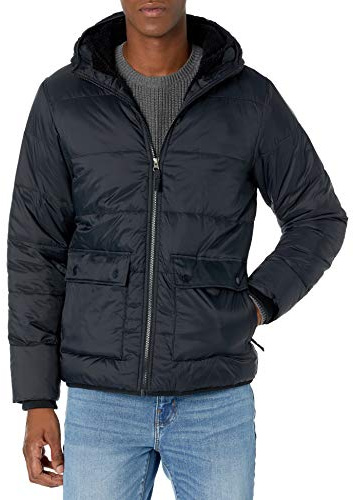 Amazon Essentials Chaqueta Acolchada de Manga Larga Resistente al Agua con Forro de Sherpa para Hombre, Color Negro, Talla XS