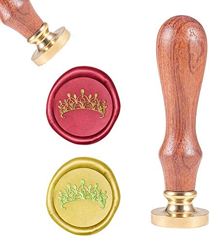 craspire Wachssiegel Stempel Krone, Siegelwachsstempel Retro Holzstempel Wachssiegel 25 mm Abnehmbar Messingkopf Holzgriff Für Umschlag Einladung Hochzeit Verschönerung Geschenkkarte
