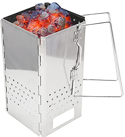 Greenfields Portable Charcoal Briquette Lumpwood Starter Stainless Steel Outdoor Korean BBQ Grill Foldable Chimney Starter Kitchen Barbecue Accessories Camping Quick Start