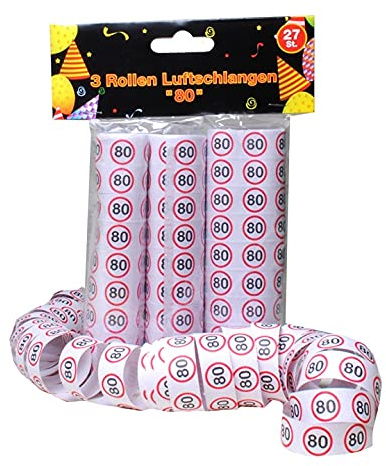 Udo Schmidt 11502 - Luftschlangen - 3 Rollen je 9 Stk. - Verkehrszeichen rot/weiß - Zahl: 80
