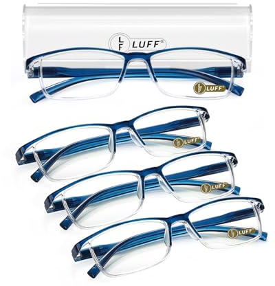 LUFF - 4 occhiali da lettura con protezione dalla luce blu, portatili, ultra leggeri, Blu, 4.0X