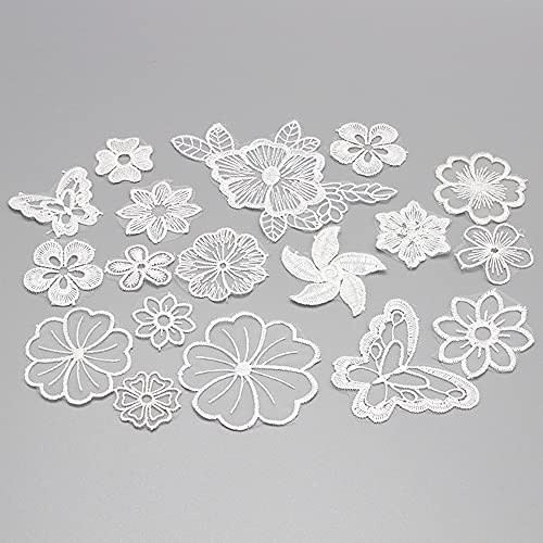 24 Stück Weiß Spitze Organza Stickerei Schmetterling Blumen Applique Patches Sticker Aufnäher Applikation Flicken zum Aufnähen Gestickte Basteln Dekorieren Auf Kleidung Gardine Tischtuch Taschen Schal
