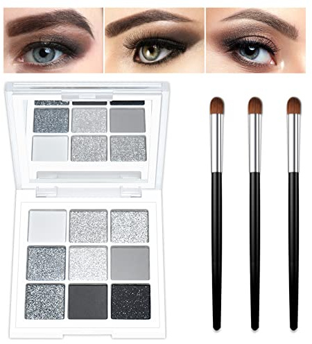KYDA 9 Farben Smoky Makeup Lidschatten-Palette, Dunkelgrau & Schwarz Punk, Make-up, Perlglanz Matte Zementgraue Farbe Lidschatten, mit Lidschattenpinsel