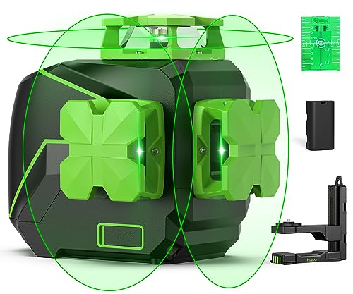 Huepar 3 x 360 Cross Line Laser Level 3D Self-leveling Three-Plane Leveling and Alignment Green Beam Laser Tool, Switchable Vertical & Horizontal Lines, Li-ion Battery & Magnetic Pivoting Base S03CG-L