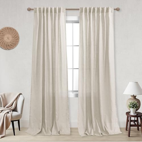 Tan Rustic Curtains for Living Room 84 Inches Long,Sheer European Thick Flax Faux Linen Blend Burlap Farmhouse Decor Primitive Country Curtains for Bedroom,2 Panels Set,Oatmeal Greige