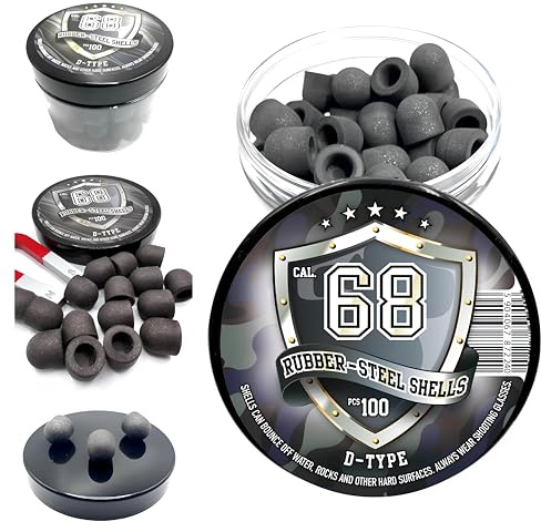 100 x D-Type Hard Mix Rubber Steel Shells Rubber Balls Mixed with Steel Powder 6 Grams Heavy Ammunition for Training Home Self Defense Paintball Pistols in 68 Caliber