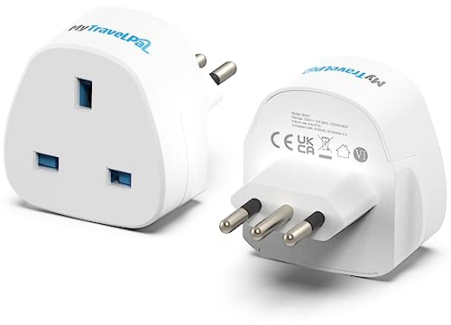 MyTravelPal UK to Italy Plug Adapter 2 Pack | UK Safety Regs Travel Adapter | Italian Travel Adaptor for Use in Italy, Chile, Vatican City & More | Type L UK to Italy Plug Adapter