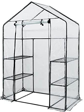 NEO TOOLS Invernadero de 143 x 73 x 195 cm, lámina de PVC, plegable, estructura metálica con recubrimiento en polvo, fácil montaje, cremallera, posibilidad de girar la parte delantera del invernadero,