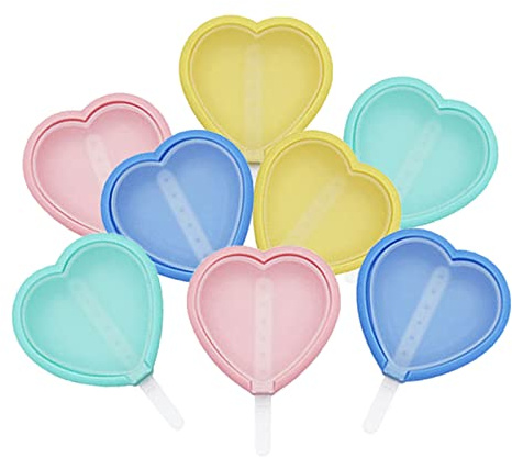 8 Pezzi Stampi per Ghiaccioli a Cuore in Silicone, con Bastoncini e Coperchi, Stampi per Gelato fai da te Riutilizzabili per Bambini e Adulti