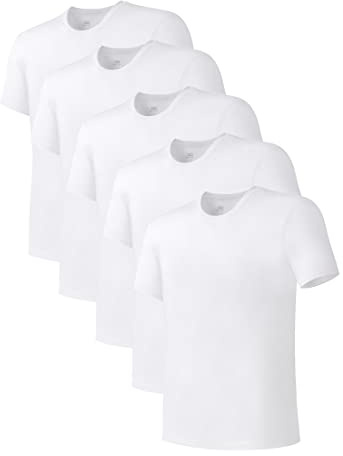 DAVID ARCHY Herrvästar undertröjor med ultimat mjuk flerpack kortärmade underkläder västar, Vit x 5-rund hals, L