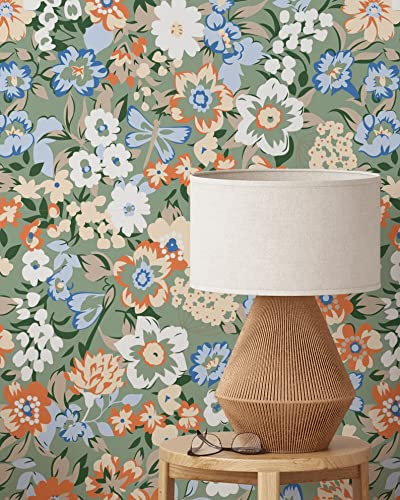 Coloritto Colorful Retro Floral Wallpaper | Removable Self Adhesive Botanical Wallpaper | Floral Peel and Stick Wallpaper (Sample 12 W x 8 H)