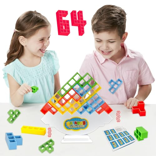 71Nmly 64PCS Tetra Tower Balance Game Tower Balance Stacking Team Building Blocks Board Game Stress Relief Toy DIY Swing Stack High Puzzle Stacking Blocks Interactive Toy for Kids Adult