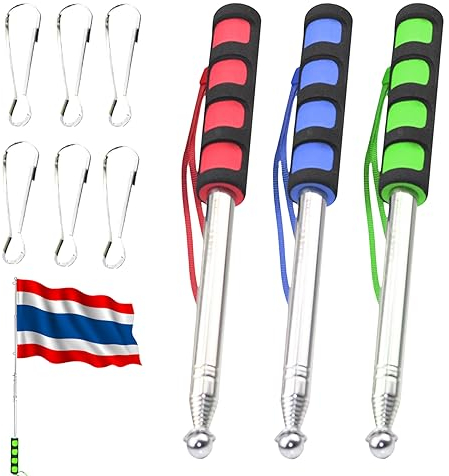 PLATEYTR 3Pcs Aste Bandiera Telescopiche, 2 Metri Asta Telescopica per Bandiera, Acciaio Inossidabile Allungabile con Antiscivolo Asta Portabandiera, per Guide Turistiche Insegnanti Campeggio