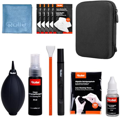 Rollei Sensorreinigungs Kit XL für APS-C, 8-in-1 Kamera Reinigungsset mit Lenspen Blasebalg Reinigungstücher Reinigungsflüssigkeit APS-C-Sensor-Reinigungsstäbchen(16mm) für Sensor Objektiv Tastatur