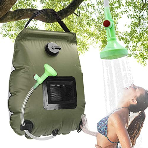 Solar Shower Bag, 5 Gal/20L Portable Solar Heating Camping Shower Water Bags with Removable Flexible Hose Switchable Shower Head Temperature Thermometer, for Outdoor Camping Hiking Traveling Shower