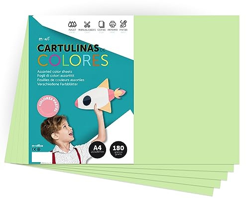 Cartone colorato, formato A4, colori pastello, fogli colorati da 180 g, per artigianato, stampa documenti e disegni creativi, fogli di colori pastello A4 · m-office (x50, verde chiaro)