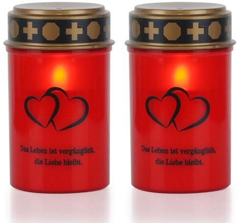 Eldnacele Grablichter LED mit Batterie und 6H Timer in Rot, 2er Set
