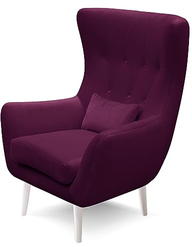 Robin Inspire Luis Sessel Ohrensessel für Wohnzimmer Möbel Einzelsessel Fernsehsessel mit geknöpfter Polsterung Lesesessel mit Kissen Relaxsessel Modern 82 x 90 x 112 cm Rotwein Füße Weiß