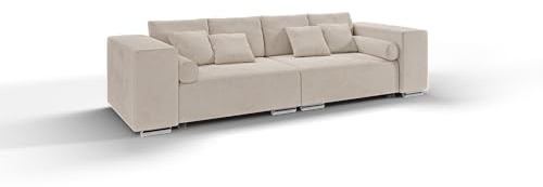 S-Style Möbel Freiham Sofa 5-Sitzer Mit Schlaffunktion für Wohnzimmer Couch Aus Mikrofasern Möbel Freistehende Polster Sofas & Couches Couchgarnitur Beige 290 x 110 x 80 cm