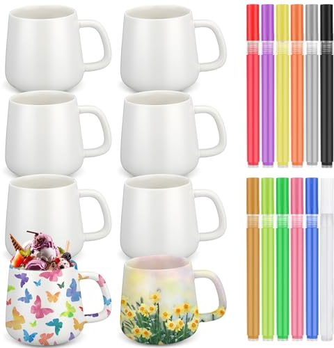 Mifoci 8 Sets Make Your Own Mug Mother's Day Gifts Painted Ceramic Mugs to Paint Kit You Can Decorate Coffee Cup Decorating Kit DIY Ceramic Cup for DIY Create a Keepsake Gift Craft (Classic)