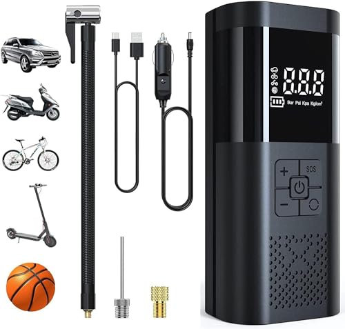 SQUADO Mini Compressore Aria Portatile Auto - Gonfiatore Elettrico Multifunzionale con Display LCD