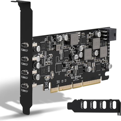 Carte d'Extension PCI-E USB-C 3.2 Gen2, 4 Ports PD 10Gbps, Charge Rapide 45W/30W, Compatible PC Bureau Windows