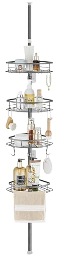 DUFU Duschregal Teleskop Ohne Bohren mit 4 Duschkorb Ecke Rutschfestes Stabiles Badezimmer Regal Aus Metall Höhenverstellbar 85-325cm Teleskopregal Bad Grau